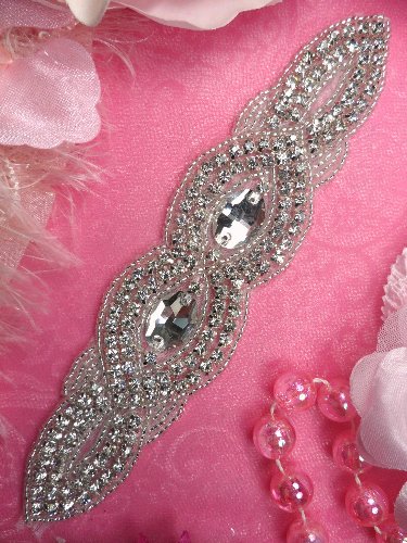JB86 Crystal Clear Silver Beaded Rhinestone Applique 7