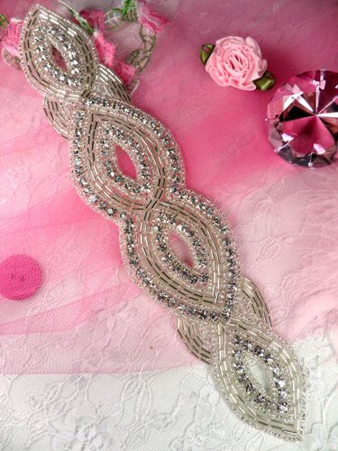 JB9 Crystal Clear Silver Beaded Rhinestone Applique 8.75