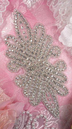 JB90 Bridal Sash Crystal Rhinestone Applique Silver Beaded 7.5