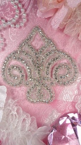 JB91 Crystal Rhinestone Applique Silver Beaded Spade 4.5