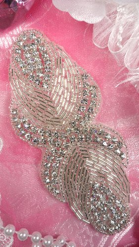 JB92 Crystal Rhinestone Applique Silver Beaded 5.25\