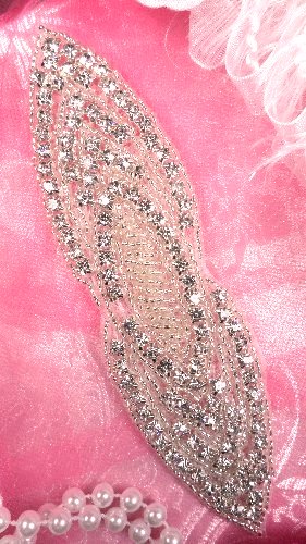 JB93 Bridal Sash Crystal Rhinestone Applique Silver Beaded 5.5\