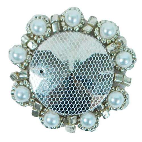 E2622  Silver Bead Pearl Medallion 1.75