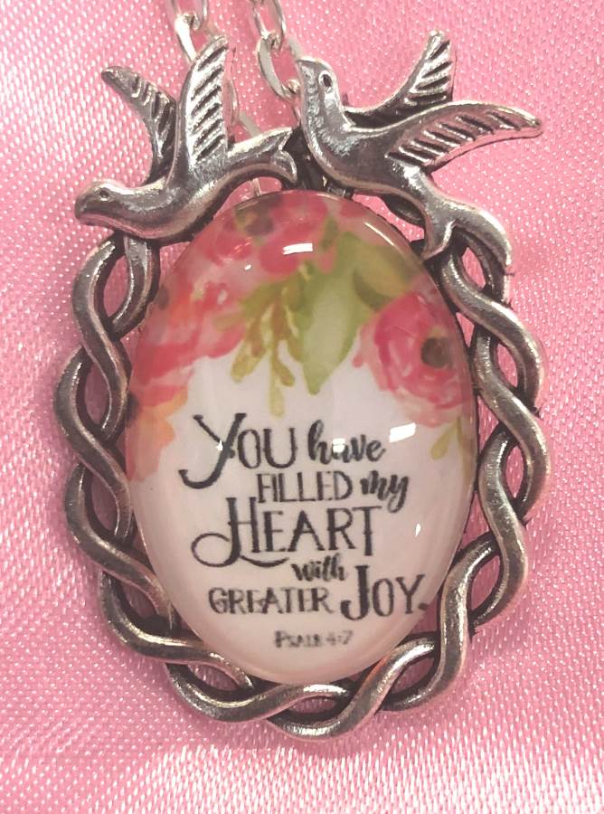 Scripture Necklace You Have Filled Thy Heart With Greater Joy Dove Pendant Inspirational Christian Jewelry w/ Silver Chain JW183
