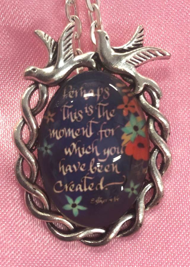 Scripture Necklace Perhaps This Is The Moment For Which You Have Been Created Dove Pendant Inspirational Christian Jewelry w/ Silver Chain JW190