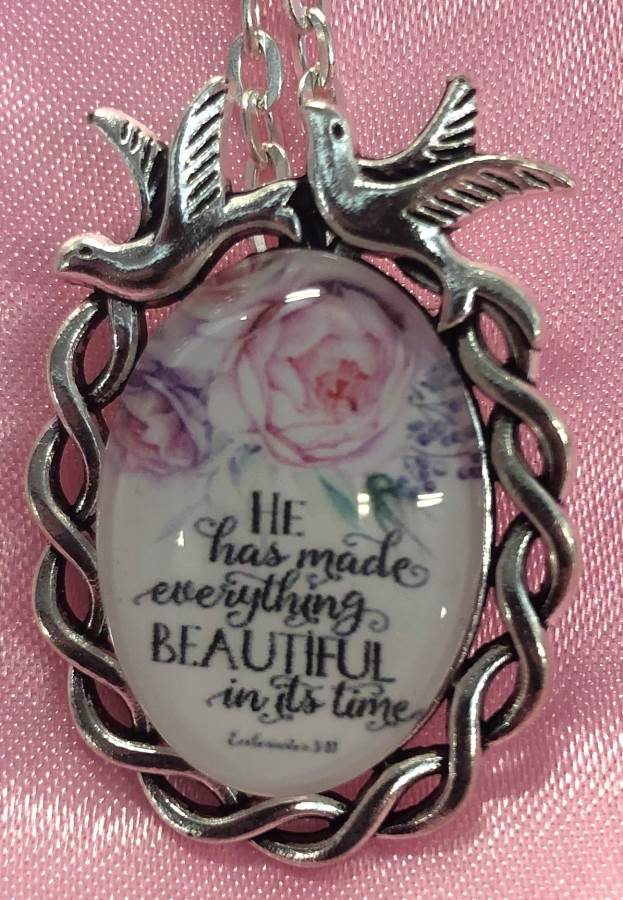 Scripture Necklace He Has Made Everything Beautiful In It's Time Dove Pendant Inspirational Christian Jewelry w/ Silver Chain JW192