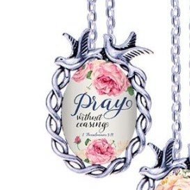 Scripture Necklace Pray Without Ceasing Dove Pendant Inspirational Christian Jewelry w/ Silver Chain JW199