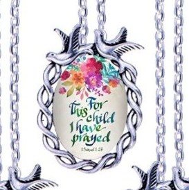 Scripture Necklace For This Child I Have Prayed Dove Pendant Inspirational Christian Jewelry w/ Silver Chain JW203