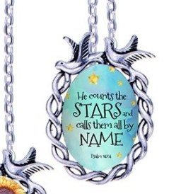 Scripture Necklace He Counts The Stars And Calls Them All By Name Dove Pendant Inspirational Christian Jewelry w/ Silver Chain JW206