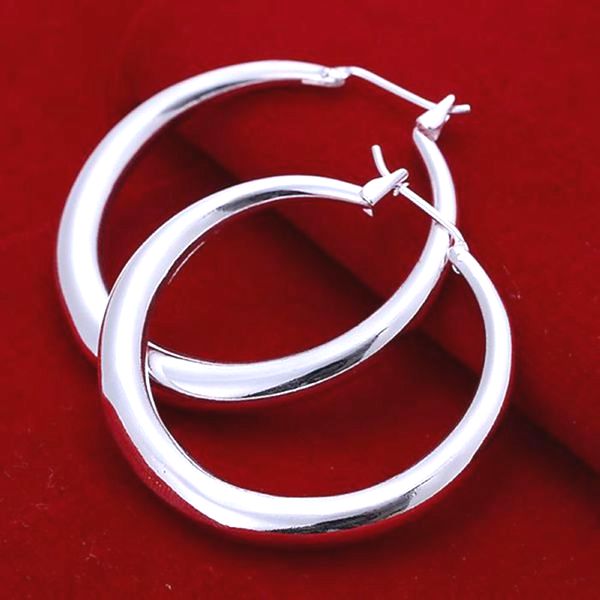 Hoop Earrings Sterling Silver Plated Jewelry 1.5  JW350