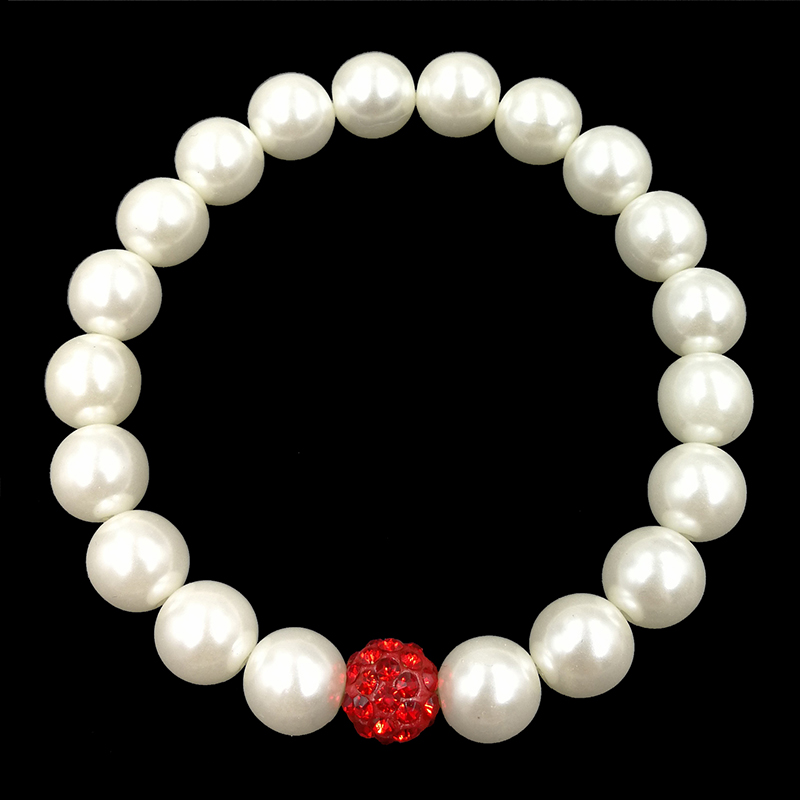 Stretchy Bracelet Pearls With Single Red Sparkling Bead Fashion Costume Jewelry JW65