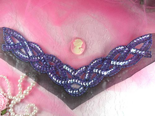 K8248 Lavender Crystal AB Braided Collar Beaded Sequin Applique 8.75