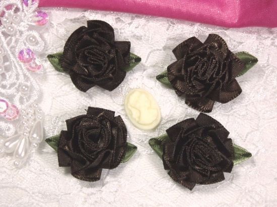 L22  Lot of 4 Brown Floral Rose Flower Appliques 1.5
