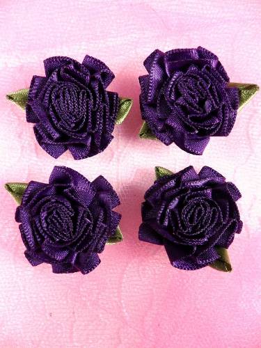 L22  Lot of 4 Dark Purple Floral Rose Flower Appliques 1.5\