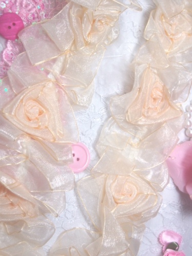 L28  Ivory Organza Floral Sewing Trim 2.5