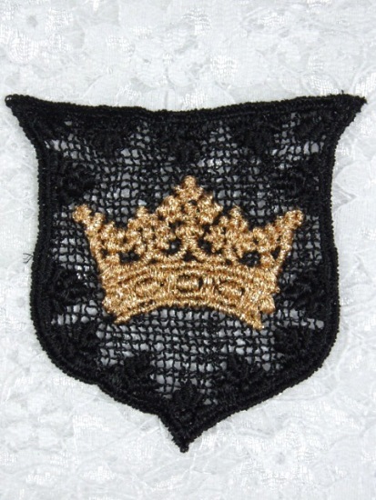 L3 Black Crown Crest Venice Lace Applique