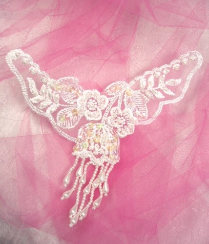 L7F  White Venise Lace Dangle Applique 7