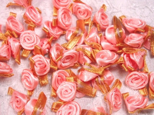 L7K  Set of (20) Peach Gold Ribbon Rose Appliques
