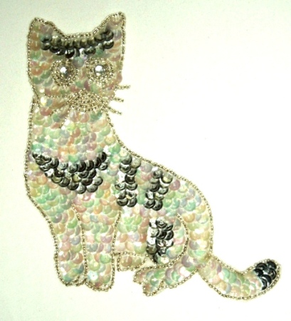 LC19B  Cat Kitten Sequin Beaded Applique  5.75