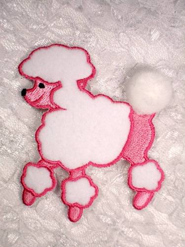 LC1417 Pink White Poodle Embroidered Applique 3