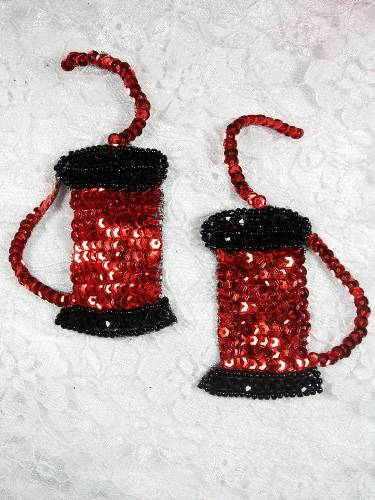 LC1429 Sewing Thread Spool Bobbin Mirror Pair Beaded Sequin Appliques 9