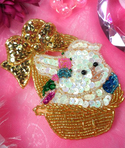 LC1500  Easter Bunny Rabbit in Basket Sequin Applique 4