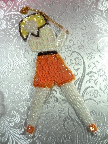 LC1552 Lady Golfer MultiColor Beaded Sequin Applique 7.5