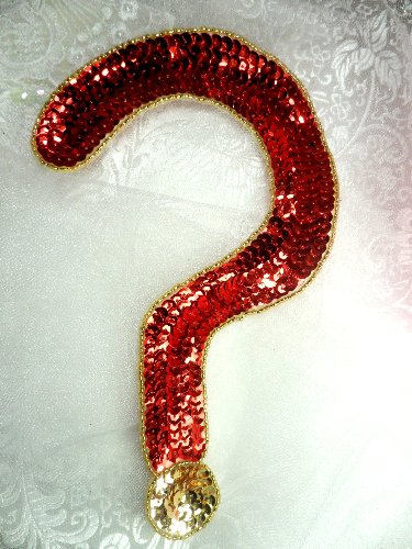 LC1533 Question Mark Red Gold Beaded Sequin Applique 8.5