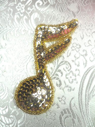 LC1544 Music Note Gold Beaded Sequin Applique 3.5