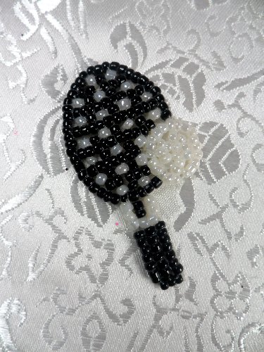 LC1554 Black White Tennis Racket Beaded  Applique 1.75