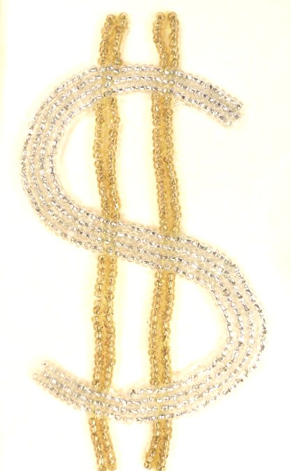 Dollar Sign Applique Beaded Patch Motif Silver Gold 4 (LC1668)