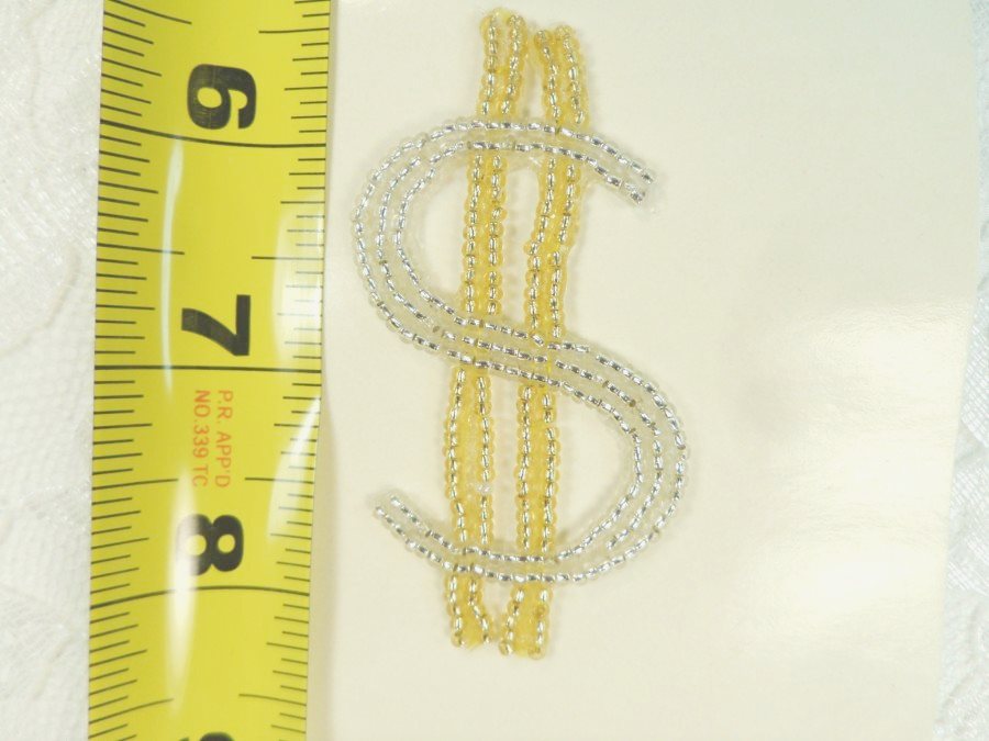 Dollar Sign Applique Beaded Patch Motif 2.75 (LC1669)