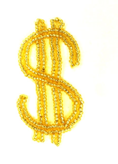 Dollar Sign Applique Beaded Patch Motif Gold 2.25 (LC1670)