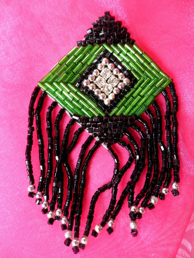 Applique Beaded Patch Motif Multicolor With Rhinestones Self Adhesive