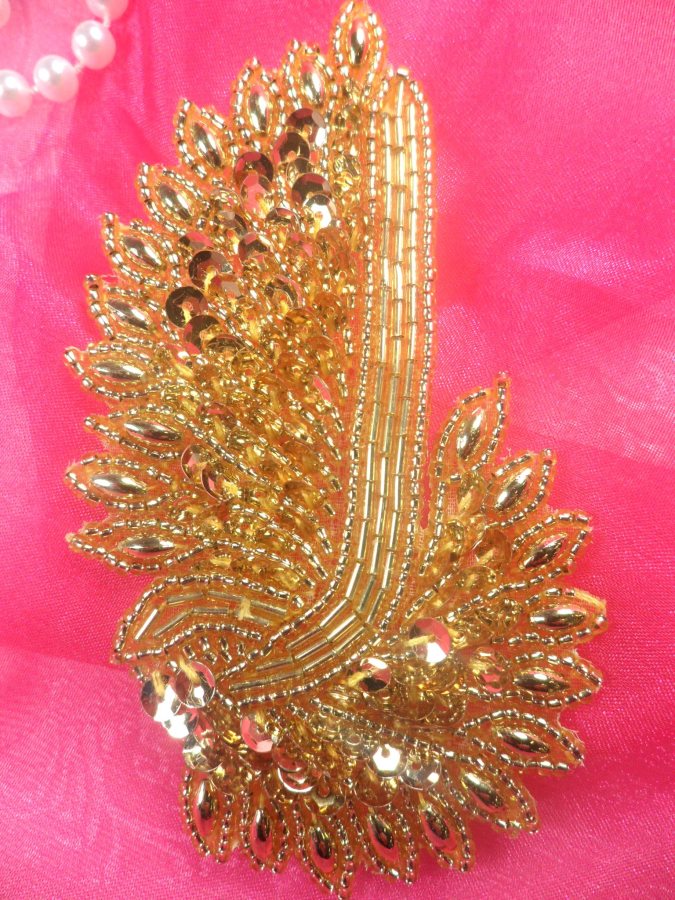 Applique Sequin Beaded Patch Motif Gold Self Adhesive 4.25 (LC1727)