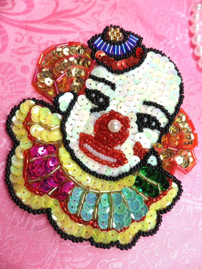 Clown Applique Sequin Beaded Patch Motif Multicolor Self Adhesive 4 (LC1833)