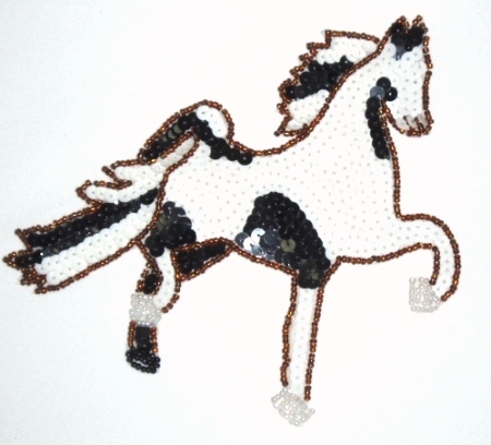LC307  Black White Horse Beaded Sequin Applique 6