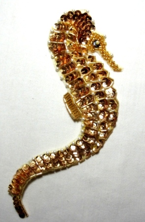LC343B Gold Pearl Seahorse Sequin Beaded Applique 7