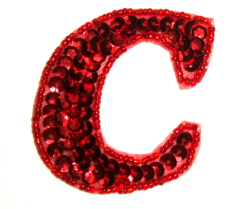 LC528  Red Letter ( C ) Sequin Beaded Applique 2.25