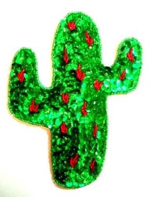 LC74 Cactus Green/Red Sequin Beaded Applique 6