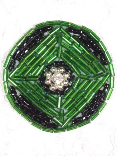 MA120 Green Black Round Beaded Rhinestone Hair Bow / Brooch / Applique 1.75