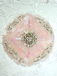 MA120 Lt. Pink Silver Round Beaded Rhinestone Hair Bow / Brooch / Applique 1.75