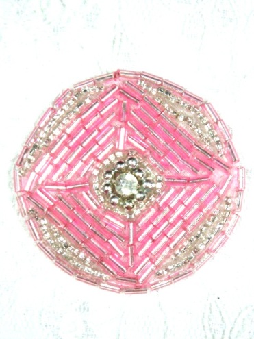 MA120 Pink Silver Round Beaded Rhinestone Hair Bow / Brooch / Applique 1.75