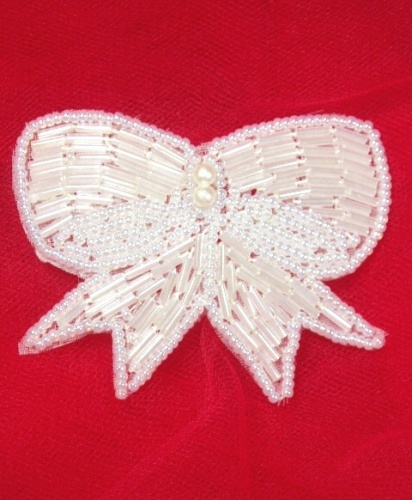 MA126C White Pearl Beaded Hair Bow / Brooch / Applique 3