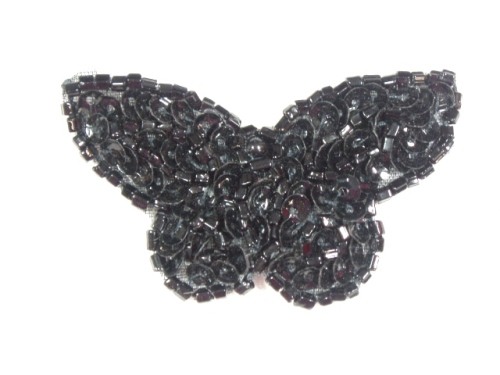 MA160 Black Beaded Sequin Butterfly Applique 2