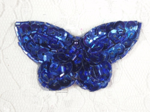 MA160 Blue Beaded Sequin Butterfly Applique 2