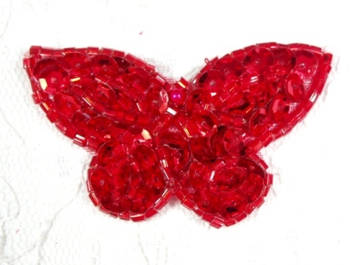 MA160 Red Beaded Sequin Butterfly Applique 2