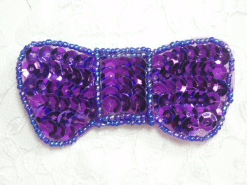 MA184Q Purple Sequin Beaded Hair Bow / Brooch / Applique 3