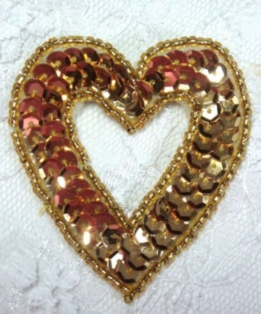 MA184 Gold Heart Sequin Beaded Hair Bow / Brooch / Applique  2