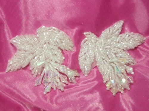 MA192  Crystal Leaf Beaded Dangle Mirror Pair Appliques 2.5